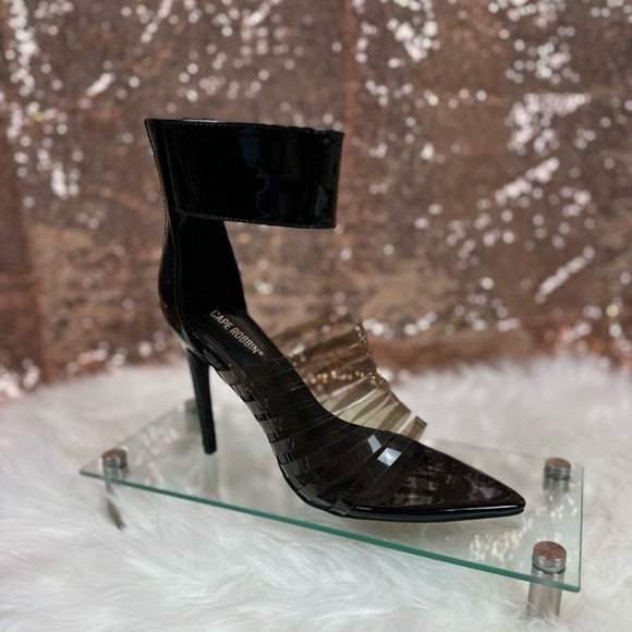 Size 6.5, Cape Robbin Black Strappy Heels with Ankle strap - Picture 2 of 4